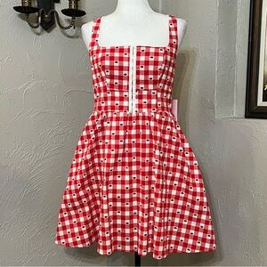 Avec Les Filles Size 10 Cherry Gingham Sweetheart Neck Fit & Flare Dress pockets